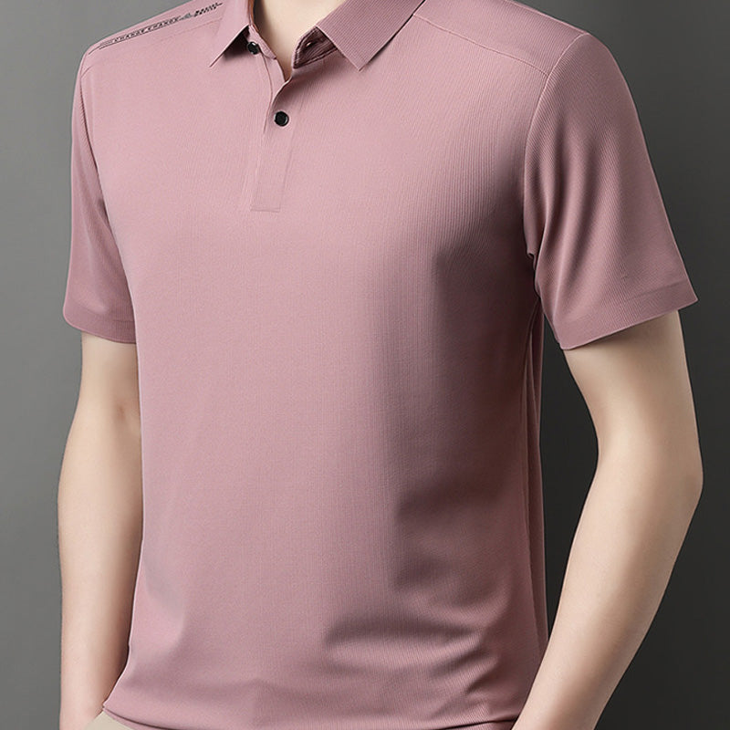 Men's Summer Cool Solid Color Lapel Short Sleeve Top