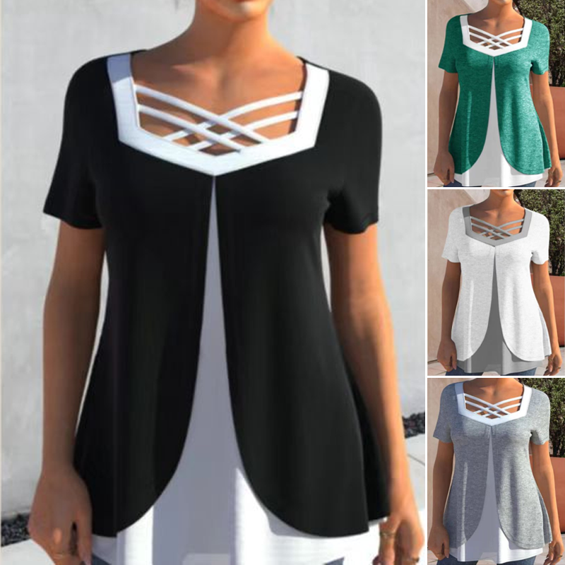 🌞Summer Sale 50% OFF🔥Stylish Cross-Cut V-Neck Short Sleeve Top