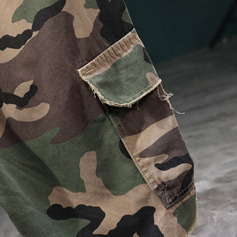 π Men's Studded Camo Cargo Shorts β Ripped Design, Gold Stud Accents & Multi-Pocket Utility