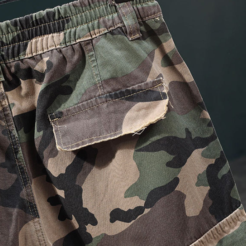π Men's Studded Camo Cargo Shorts β Ripped Design, Gold Stud Accents & Multi-Pocket Utility