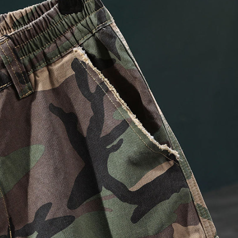 π Men's Studded Camo Cargo Shorts β Ripped Design, Gold Stud Accents & Multi-Pocket Utility