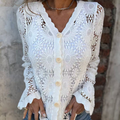 🌸Summer Hot Sale 50%OFF🌸Women's Lace V-Neck Long Sleeve Top