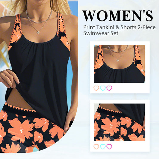 Women's Print Tankini & Shorts 2-Piece Swimwear Set